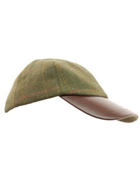Hunting cap in tweed with leather shade