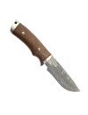 Robust hunting knife in Damascus steel design with walnut handle.